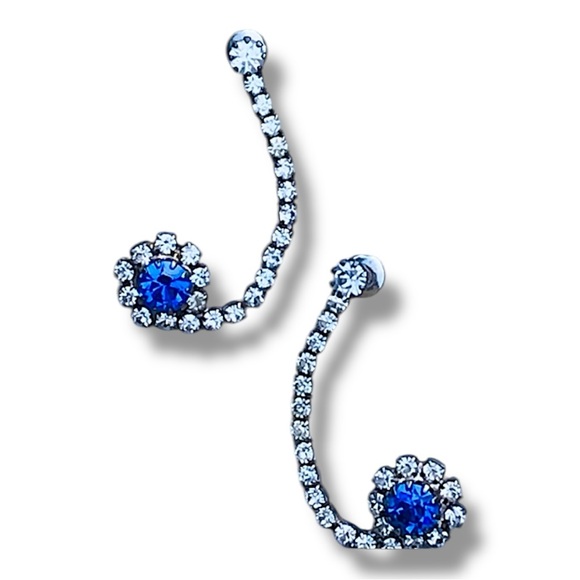 Vintage 90s Faux Diamond & Sapphire Swirl drop party Earrings - Picture 10 of 10